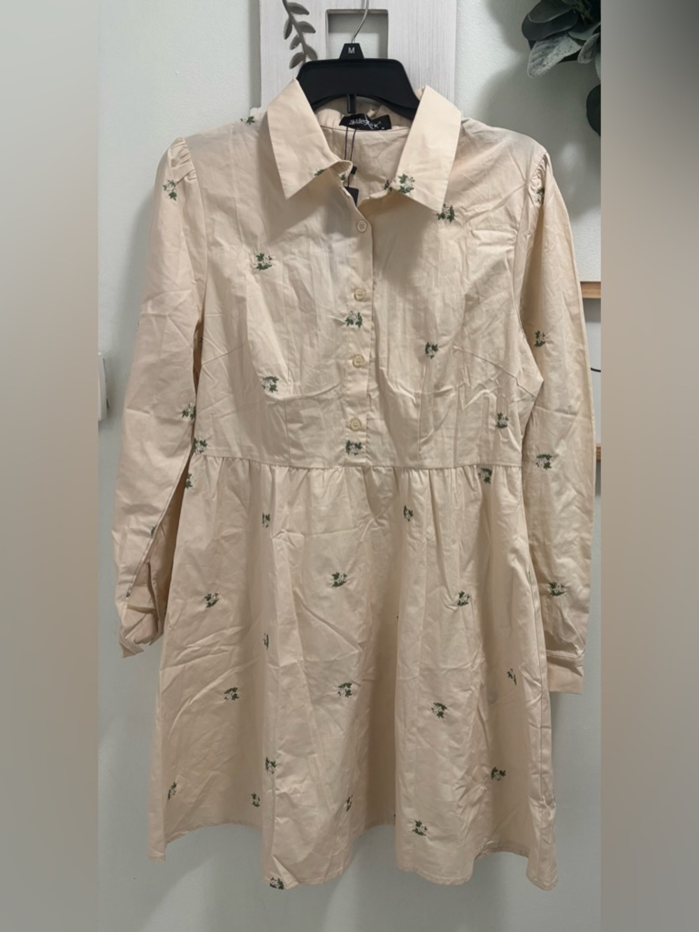 Cream Long-Sleeve Floral Button-Front Dress